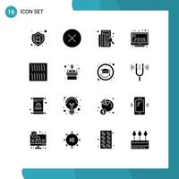 Editable Vector Line Pack of 16 Simple Solid Glyphs of display computer clock check computer registration Editable Vector Design Elements