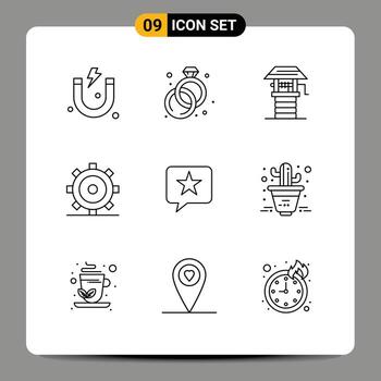 Set of 9 Vector Outlines on Grid for star favorite farming chat setting Editable Vector Design Elements