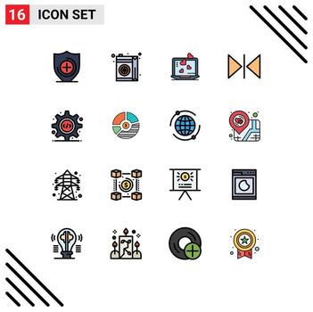 grupo universal de símbolos de iconos de 16 líneas modernas llenas de colores planos de interfaz de programación de engranajes amor html elementos de diseño de vectores creativos editables horizontales