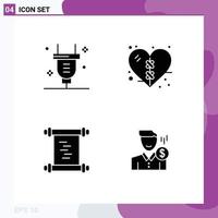 Universal Icon Symbols Group of 4 Modern Solid Glyphs of plug log electricity health cost Editable Vector Design Elements