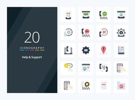 20 Help And Support Flat Color icon for presentation vector