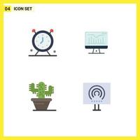 4 Thematic Vector Flat Icons and Editable Symbols of alarm cactus time static plant Editable Vector Design Elements