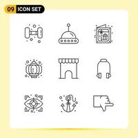 Pack of 9 creative Outlines of marketplace building celebration celebration lantern Editable Vector Design Elements