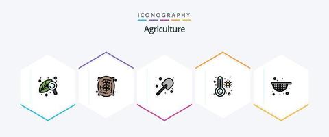 Agriculture 25 FilledLine icon pack including food. strainer. digging. thermometer. meter vector