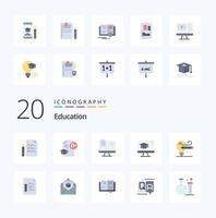 20 Education Flat Color icon Pack like bulb education a cap online vector