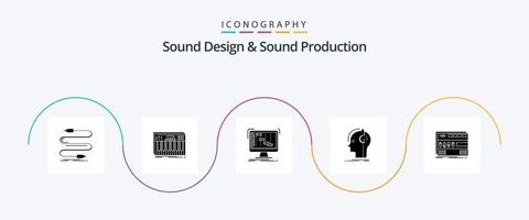 Sound Design And Sound Production Glyph 5 Icon Pack Including musician. composer. midi. sequencer. daw vector