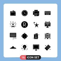 Set of 16 Vector Solid Glyphs on Grid for board keyboard gauge printer gadget Editable Vector Design Elements