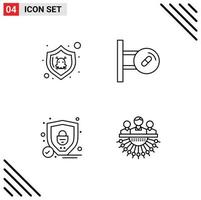 Line Pack of 4 Universal Symbols of danger security shield pills allocation Editable Vector Design Elements