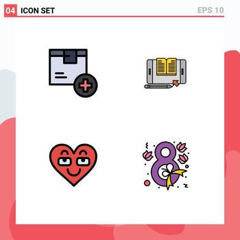 Modern Set of 4 Filledline Flat Colors Pictograph of add tranfer logistic file heart Editable Vector Design Elements