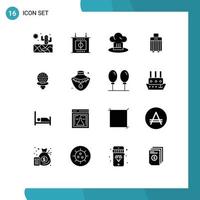 Group of 16 Solid Glyphs Signs and Symbols for game golf chef hat buy luggage Editable Vector Design Elements