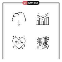 Set of 4 Modern UI Icons Symbols Signs for cloud statistics multimedia chart heart Editable Vector Design Elements