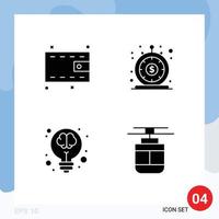 4 iconos creativos, signos y símbolos modernos de billetera, finanzas creativas, dinero, luz, elementos de diseño vectorial editables vector