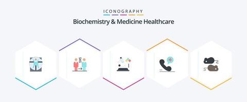 bioquímica y medicina cuidado de la salud 25 paquete de iconos planos que incluye el cierre. médico. salud. teléfono. médico vector