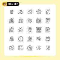 25 iconos creativos, signos y símbolos modernos de la página de informe, datos de competencia, engranajes, elementos de diseño vectorial editables vector