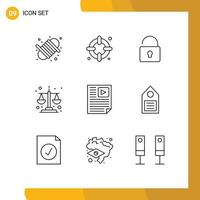 Pack of 9 creative Outlines of report page lock data equality Editable Vector Design Elements