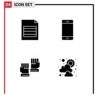 Group of 4 Modern Solid Glyphs Set for document gloves computers hardware sport Editable Vector Design Elements