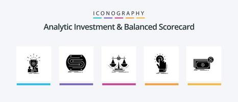 inversión analítica y paquete de iconos de glifo 5 de cuadro de mando integral, incluida la mano. tocar. fósforo. escala. justicia. diseño de iconos creativos vector