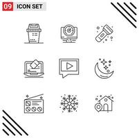 Set of 9 Vector Outlines on Grid for chat screen camping tool laptop Editable Vector Design Elements