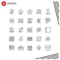 Group of 25 Lines Signs and Symbols for signal steel face antenna ecology Editable Vector Design Elements