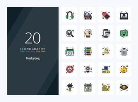 20 Marketing line Filled icon for presentation vector