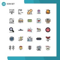 Filled line Flat Color Pack of 25 Universal Symbols of alert pin html location finder location Editable Vector Design Elements