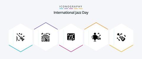 paquete de iconos de 25 glifos del día internacional del jazz que incluye artista. nota. jugar . música . mensaje vector