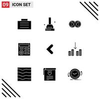 Universal Icon Symbols Group of 9 Modern Solid Glyphs of backword arrow dual medical document Editable Vector Design Elements