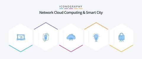 Network Cloud Computing And Smart City 25 Blue icon pack including idea. network. management. hosting. computing vector