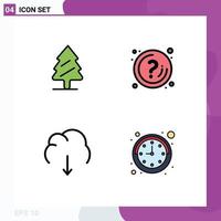 Pack of 4 Modern Filledline Flat Colors Signs and Symbols for Web Print Media such as nature cloud tree question download Editable Vector Design Elements