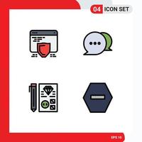 Group of 4 Modern Filledline Flat Colors Set for protection development web message programming Editable Vector Design Elements