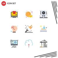 9 User Interface Flat Color Pack of modern Signs and Symbols of roller dye drive love emotion Editable Vector Design Elements