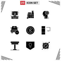 Group of 9 Solid Glyphs Signs and Symbols for computer vehicles cogwheel minus delete Editable Vector Design Elements