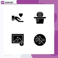 Group of 4 Solid Glyphs Signs and Symbols for hand disabled cactus photo off Editable Vector Design Elements