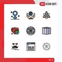 9 Universal Filledline Flat Colors Set for Web and Mobile Applications space jupiter atom time heart Editable Vector Design Elements