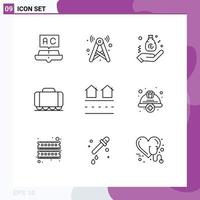 Set of 9 Vector Outlines on Grid for vehicle railroad network hand business Editable Vector Design Elements