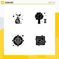 4 Universal Solid Glyphs Set for Web and Mobile Applications budget customer money bag science card Editable Vector Design Elements