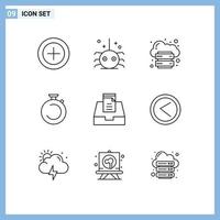 Outline Pack of 9 Universal Symbols of inbox timer hosting stopwatch camposs Editable Vector Design Elements