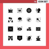 Mobile Interface Solid Glyph Set of 16 Pictograms of group human product cycle concentration abilities Editable Vector Design Elements