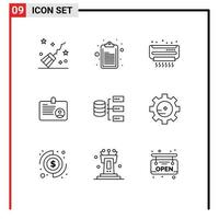 Universal Icon Symbols Group of 9 Modern Outlines of base data air employee card Editable Vector Design Elements