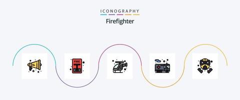 la línea de bomberos llenó el paquete de iconos de 5 planos, incluido el bombero. transporte. emergencia. seguridad. emergencia vector