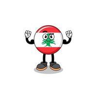 Mascot cartoon of lebanon flag posing with muscle vector