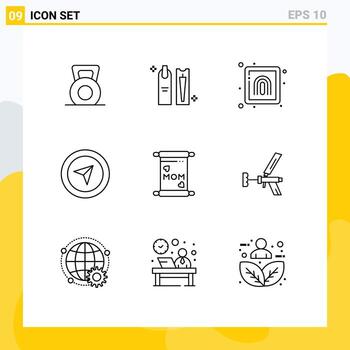 paquete de línea de vector editable de 9 contornos simples de seguridad de mouse de maquillaje de puntero de mamá elementos de diseño de vector editable