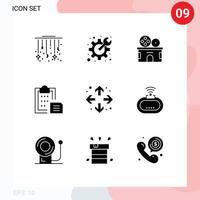 Set of 9 Vector Solid Glyphs on Grid for paste interface spanner document ticket Editable Vector Design Elements