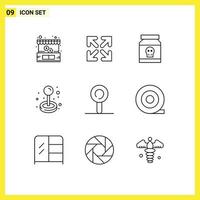 Modern Set of 9 Outlines Pictograph of sweets play medical game joystick Editable Vector Design Elements