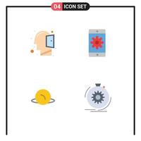 Pack of 4 creative Flat Icons of head map thinking mobile application action Editable Vector Design Elements