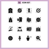 16 User Interface Solid Glyph Pack of modern Signs and Symbols of target finance money diamond development Editable Vector Design Elements