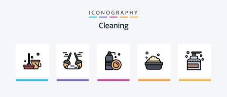 Cleaning Line Filled 5 Icon Pack Including cleaning gel. witch. washing. mop. broom. Creative Icons Design vector