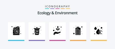 Ecology And Environment Glyph 5 Icon Pack Including circulation. optimization. environment. engine. battery. Creative Icons Design vector