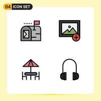 4 User Interface Filledline Flat Color Pack of modern Signs and Symbols of email table add diner headset Editable Vector Design Elements