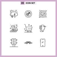 Mobile Interface Outline Set of 9 Pictograms of scientist avatar finance scientist romance Editable Vector Design Elements